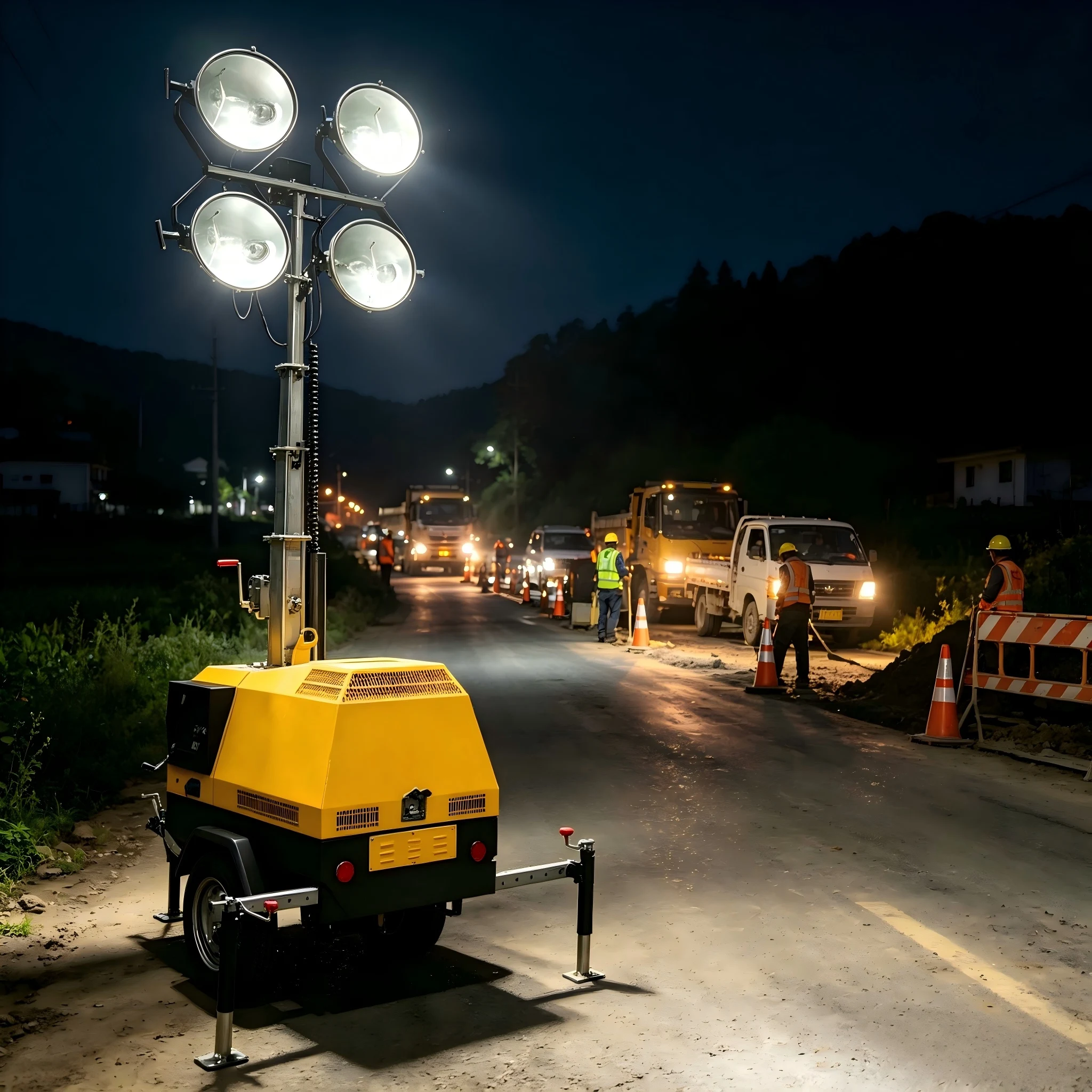 Trailer Mobile Light Tower 6x320W LED 9m Mast Solar Hybrid for Airport Parking Lot Square Customized High Quality Sale