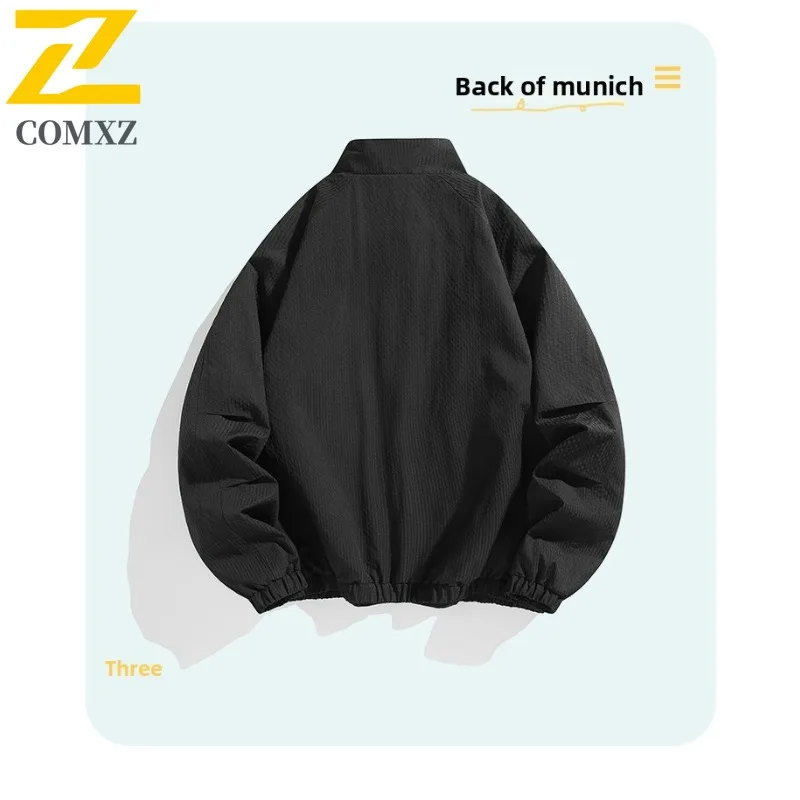 COMXZ Premium Stand Collar Mens Jacket Hiking Travel Lightweight Coat Casual Street Style Comfortable Autumn New Clothing
