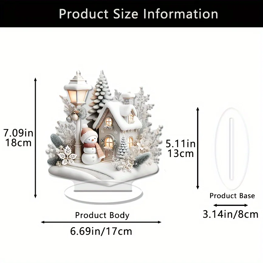 Classic 2D Acrylic Snowmen House Tabletop Decor Multipurpose Snowman Cottage Sign for Office Home Garden Patio Balcony Indoor