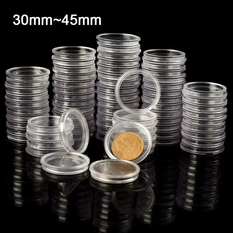 30/32/33/38/40/45/mm Coin Storage Box Clear Plastic Clear Plastic Container Round Capsules Medal Protection Collection Supplies