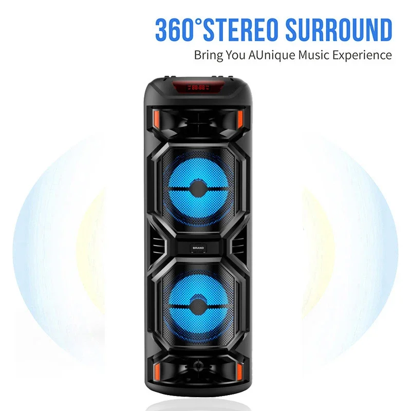 Peak Power 1200W Super Large Outdoor Bluetooth Speaker 8 Inch Double Horn Subwoofer Portable Wireless Column Bass Sound with Mic