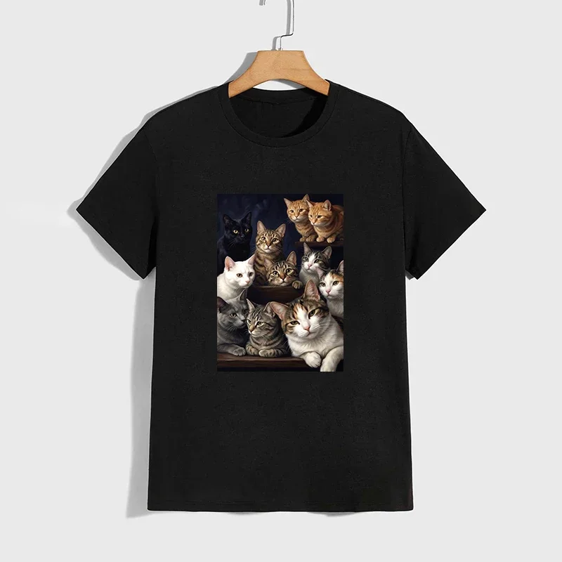 T-shirt à motif chat mignon, haut de gamme, 100% coton, manches courtes, été 2026, pour hommes et femmes, décontracté, mode quotidienne, vêtements unisexes