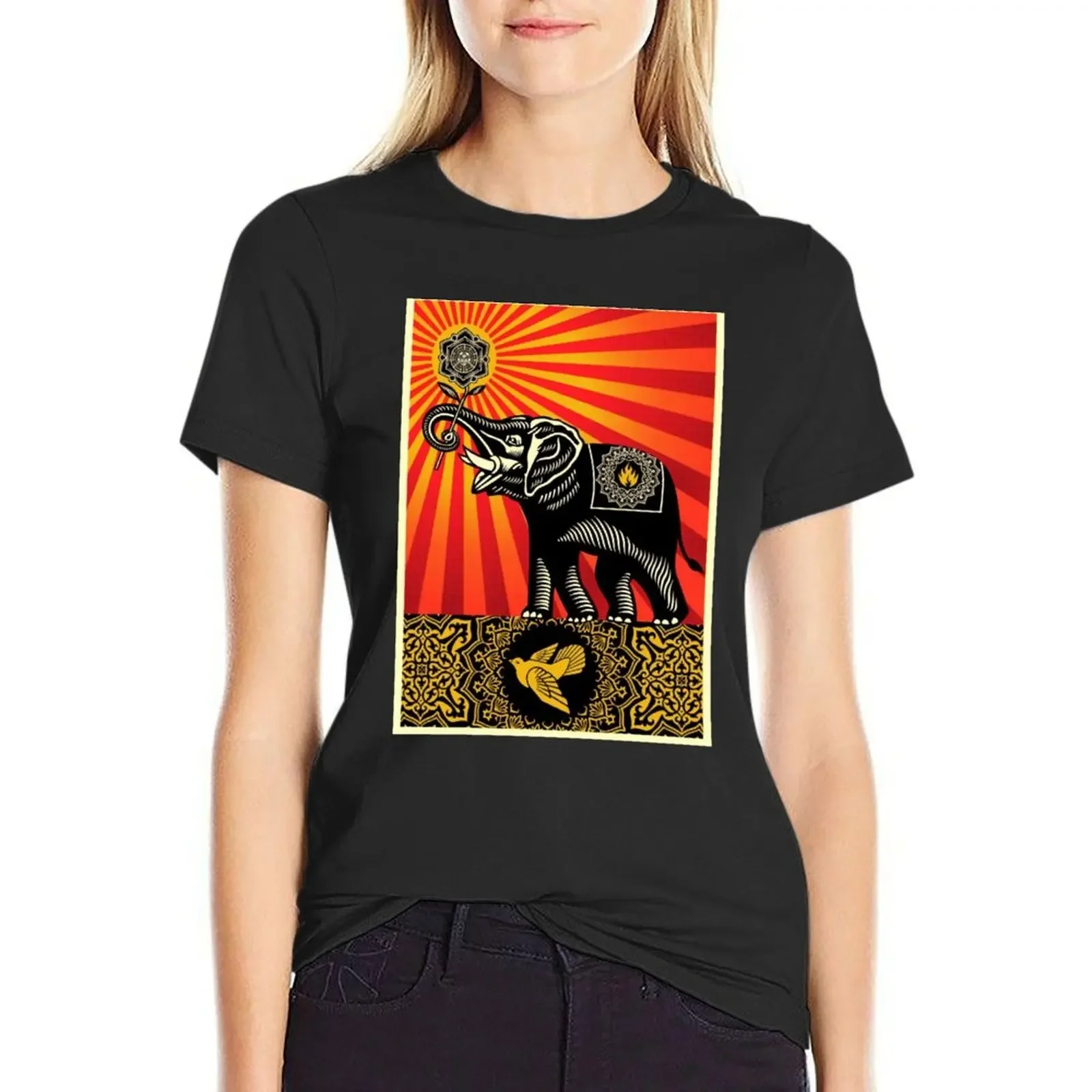 

Shepard Fairey Elephant T-Shirt blanks cute tops customs design your own graphics cat shirts for Women