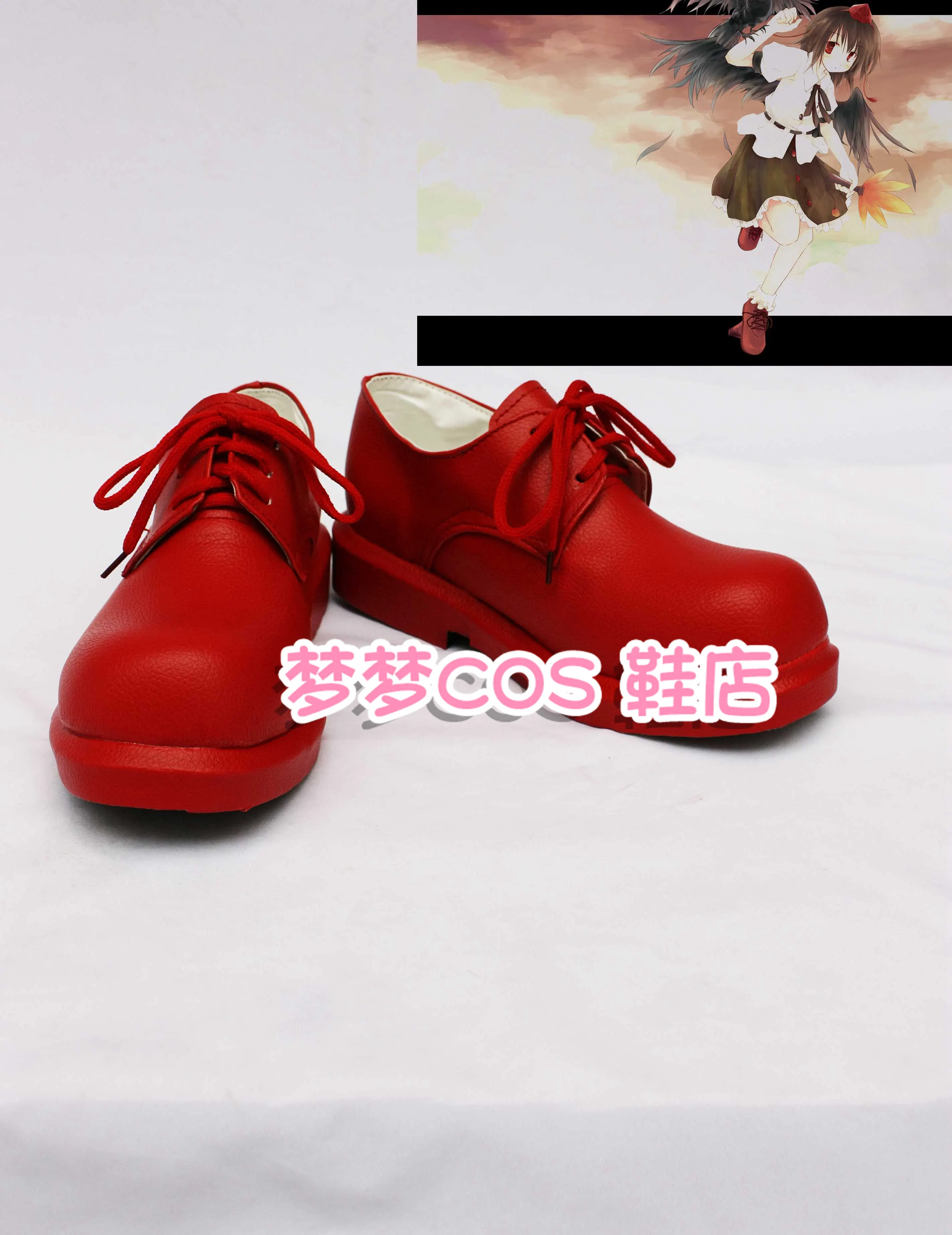 Anime Touhou Project Shameimaru Aya Cosplay Shoes Red Short PU Leather Flat Sole Boots For Halloween Carnival