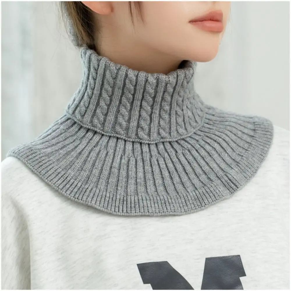 Solid Color Wraps Turtleneck Fake Collar Retro Ribbed Warm Scarf Knitted Bib Wool Scarves Winter Shawl Wool Scarf Women