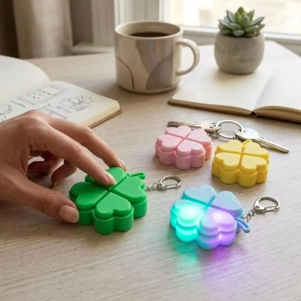 Clickable Buttons Lucky Four Leaf Clover Keychain Translucent Wings Flashing Light Backpack Pendant Fade-Resistant Lightweight
