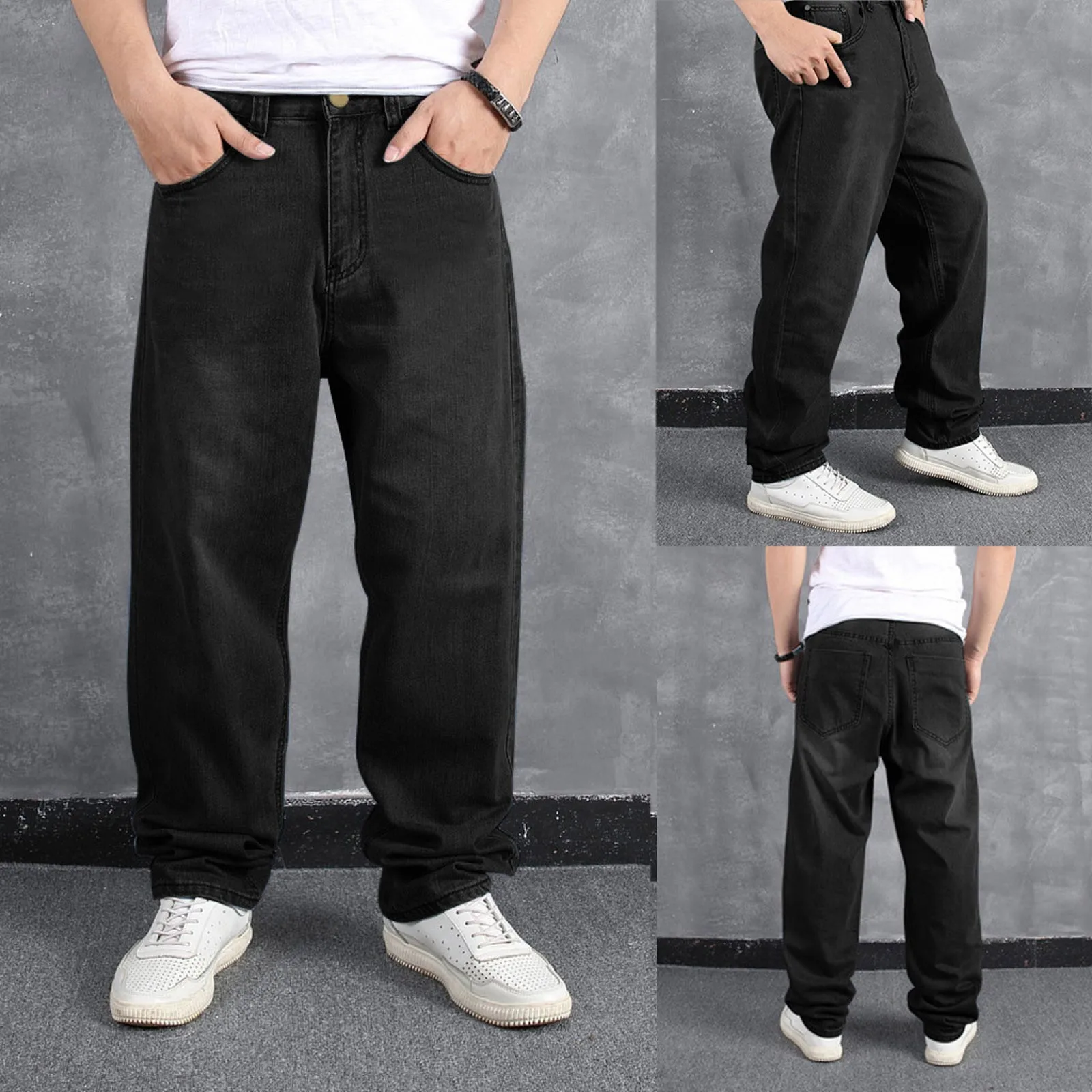 Mens Loose Large Size Fat Casual Fashion Hip Hop Street Dance Denim Trousers M