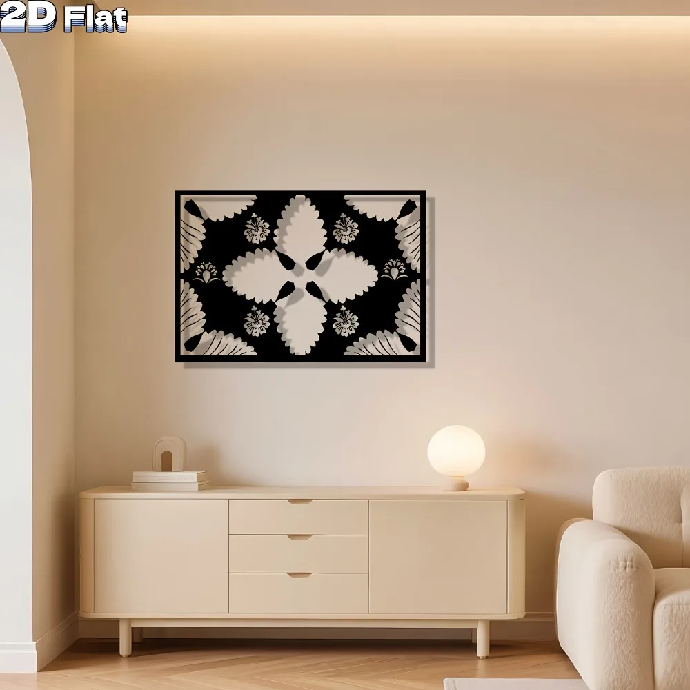 Iron Wall Art Modern Floral Leaf Decor Waterproof Rustproof for Living Room Bedroom Hallway 12x16in