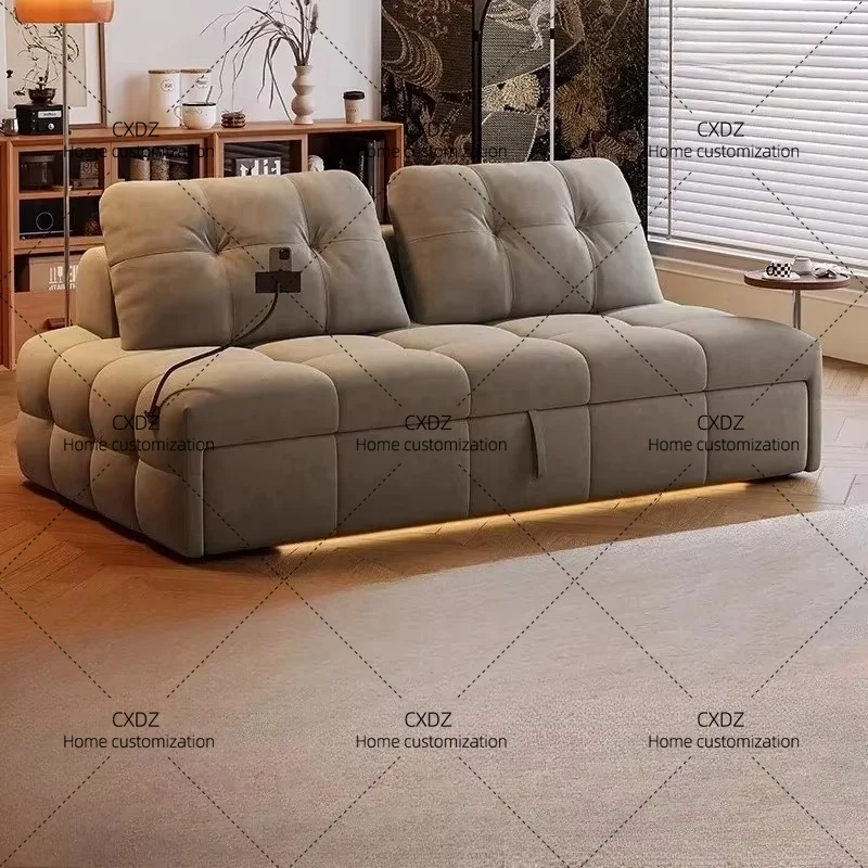 XXConvertible L Shaped Lazy Cloud Sectional Bed Sofa Cream Wind Puff Sofa Bed Dual-purpose Living Room Retractable Multi-functi
