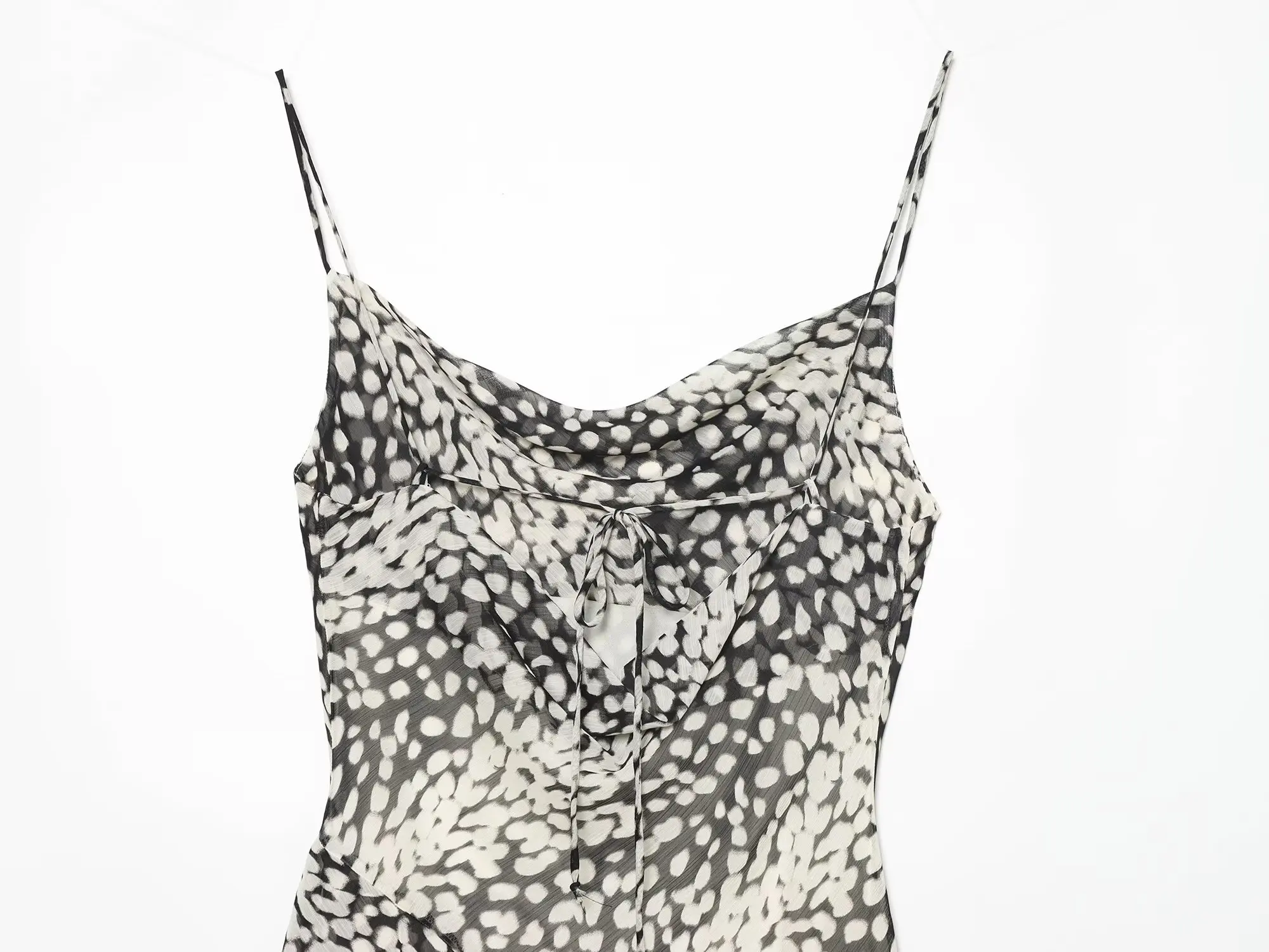 TFMLN Damen-Trägerkleid, ärmellos, bedrucktes Kleid, Sommerkleid aus Tüll, rückenfrei, asymmetrisches Kleid mit Rüschen, modisch, elegant, Partykleidung – Detail 9