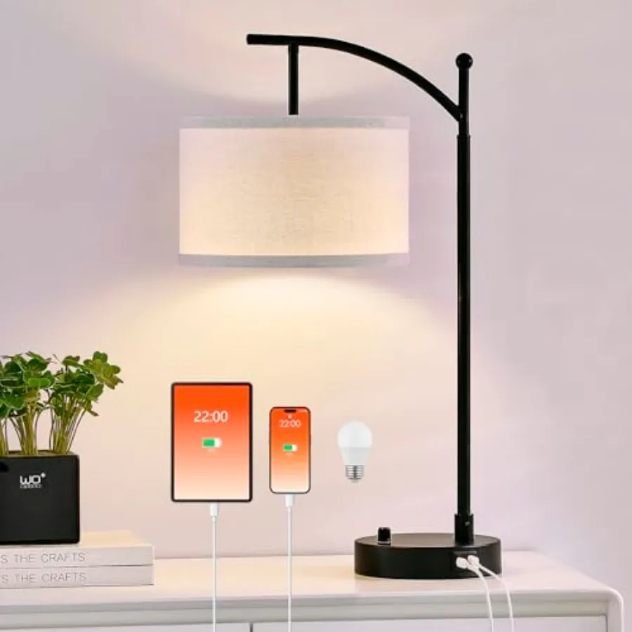 

Настольная лампа для гостиной и спальни, 23,5 дюйма, с USB-портами C+A, прикроватная лампа для тумбочки с льняным абажуром, диммируемая