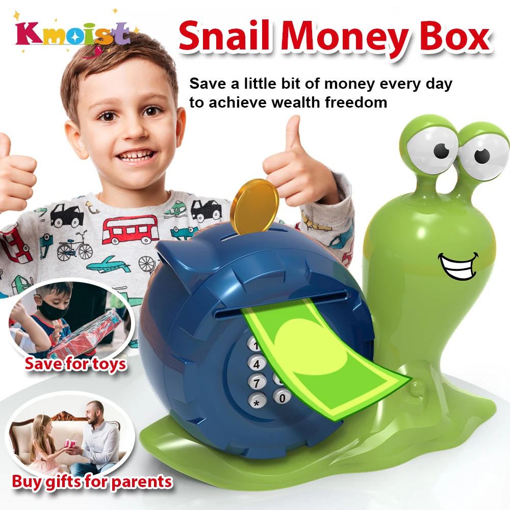 Piggy Bank Reusable Money Box Cute Snail Piggy Bank Toys Christmas Gifts for Kids Password Input for Helps The Habit of Saving