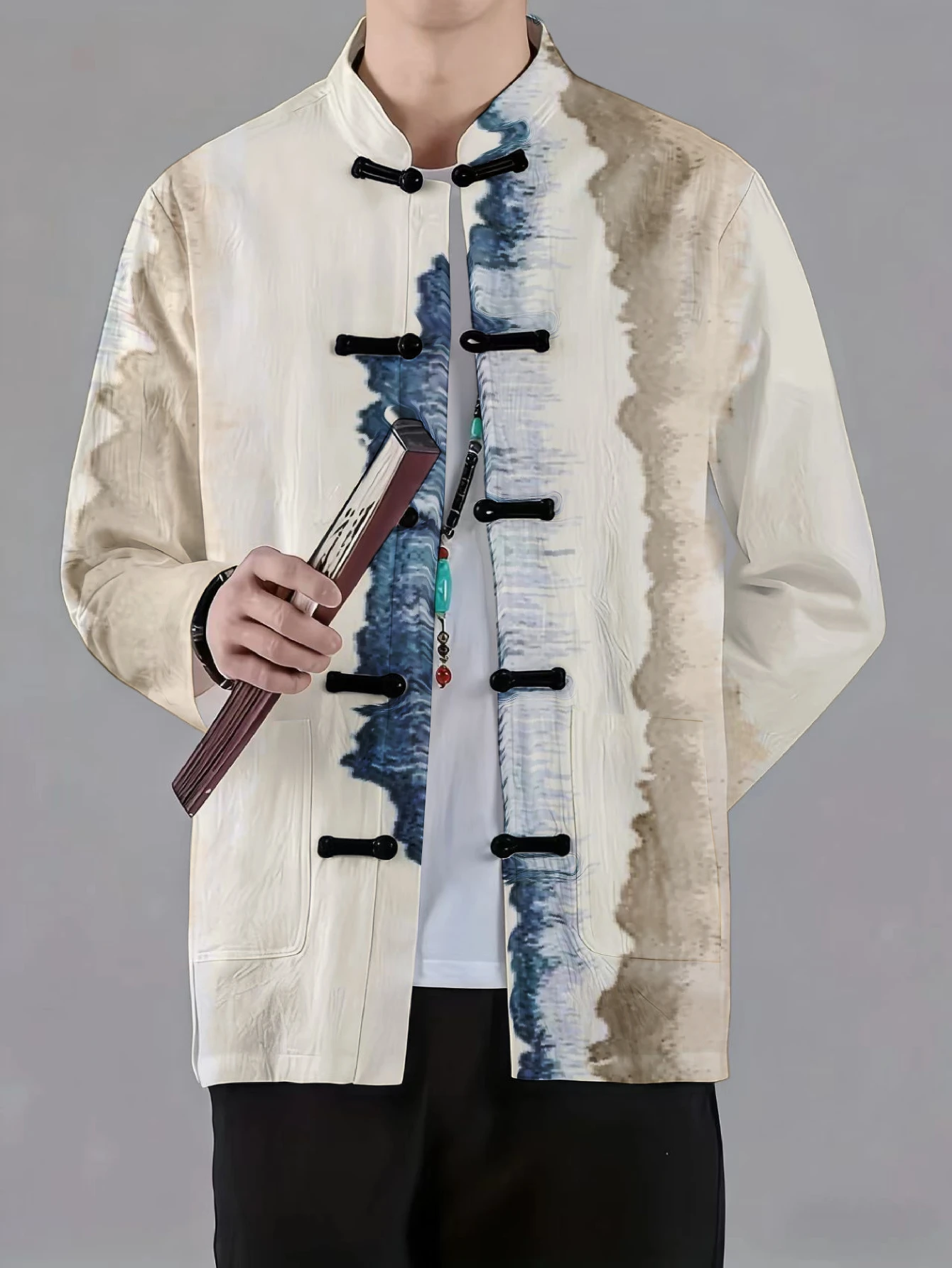 Men Men Mandarin Collar Frog Button Jacket Tie Dye Floral Stripe Abstract Print Traditional Outerwear - Aliexpress Deal