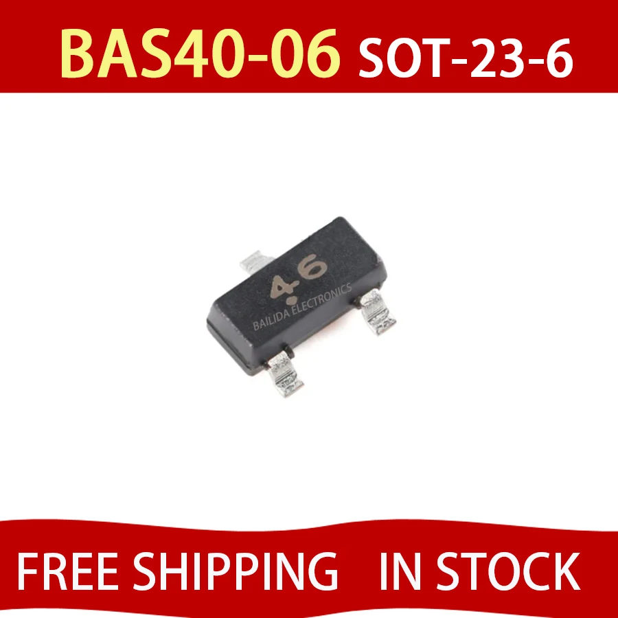 10PCS BAS40-06 100% New original spot Marking:46 SOT-23 40V 200mA schottky diode Low Forward Voltage Drop, in Stock