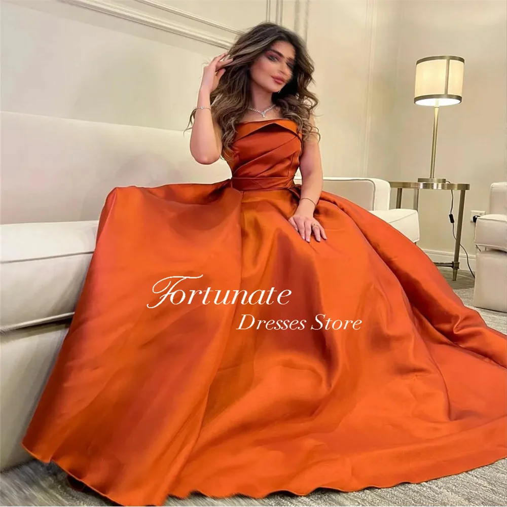 Fortunate Elegant Orange Stain Evening Dresses With Pocket Simple A-Line Starpless Sleeveless Pleated Prom Gown Custom Made 2024