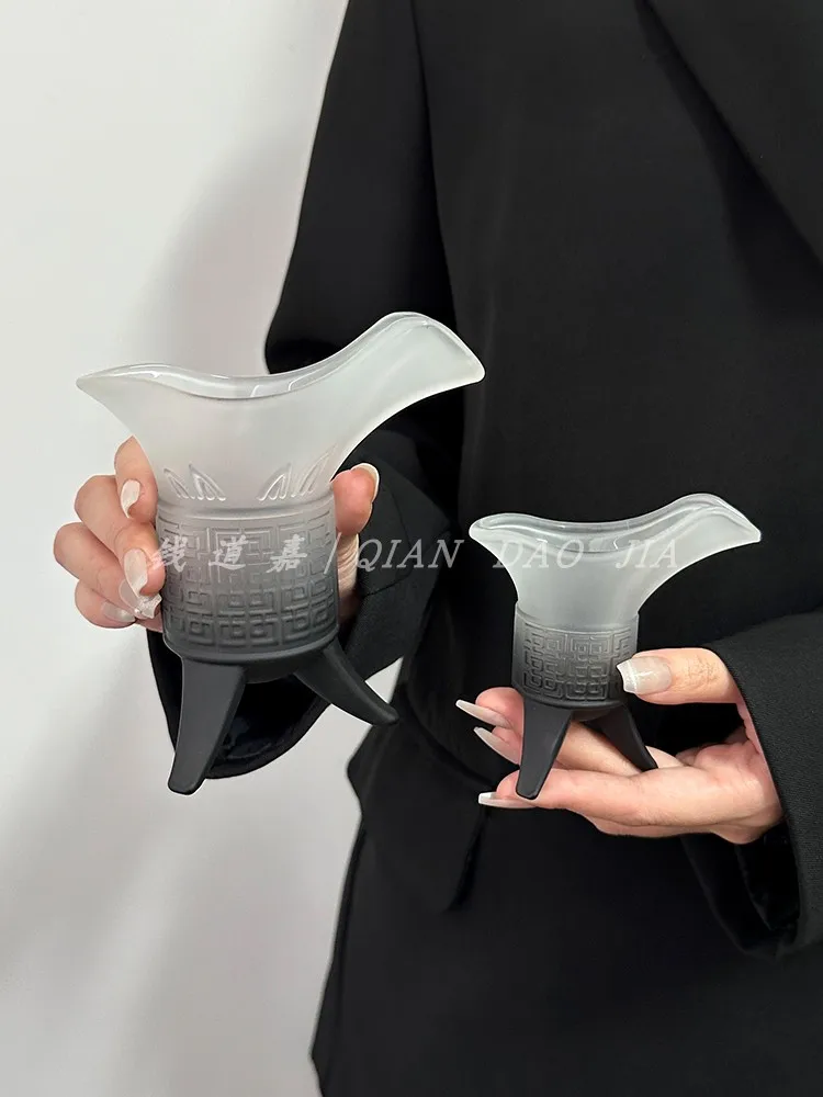 Matte Gradient Black Emperor Cup Creative Antique Jue Cup Household Retro Qin Shi Huang Three legged Cup