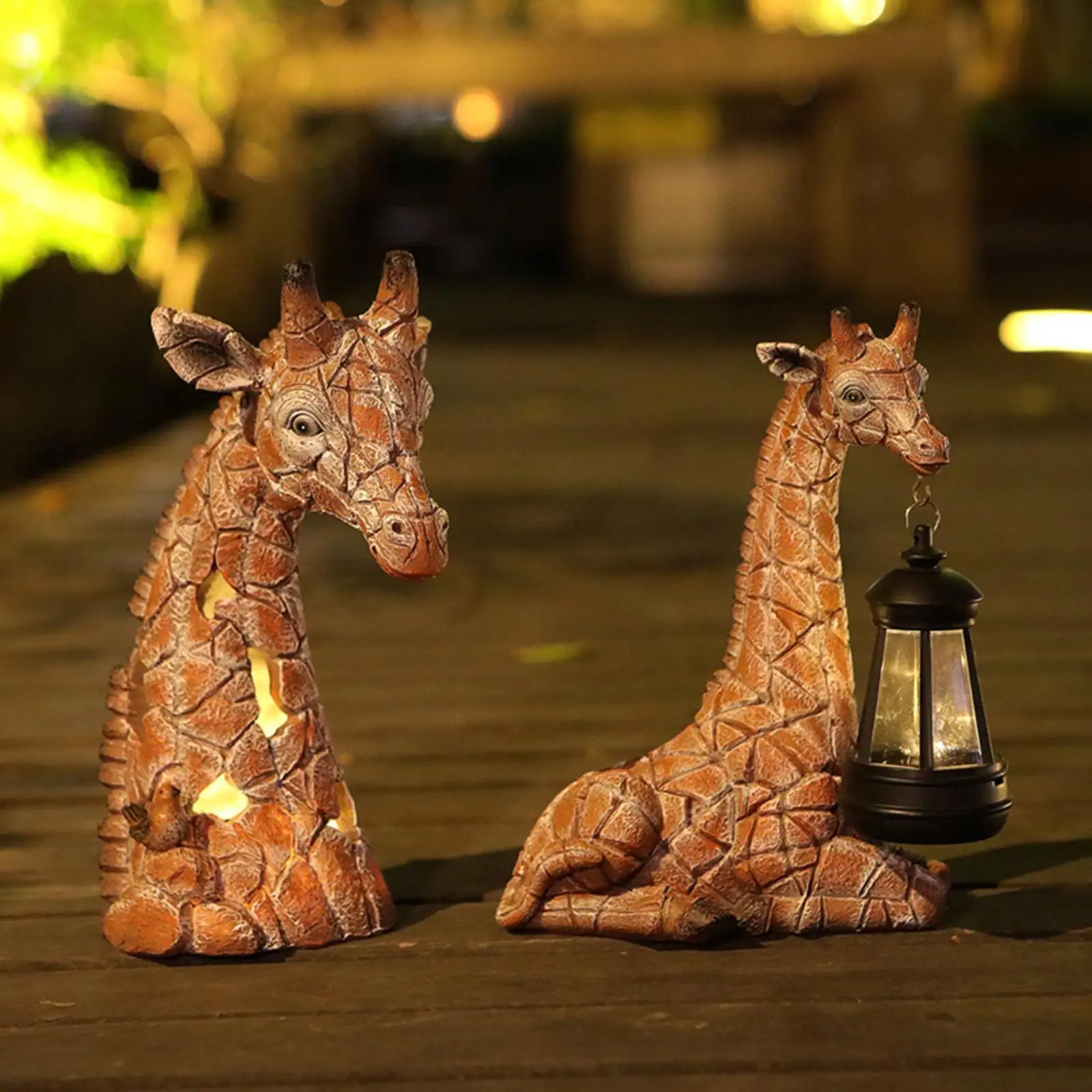 Garden Giraffe Statue with Solar Light Animal Figurine for Backyard Garden