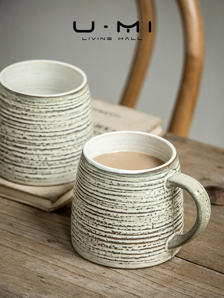Tazas de cerámica de estilo japonés U Mi LIVING con diseño irregular, tazas de café retro para uso doméstico, estilo vintage, taza blanca sin tapa.