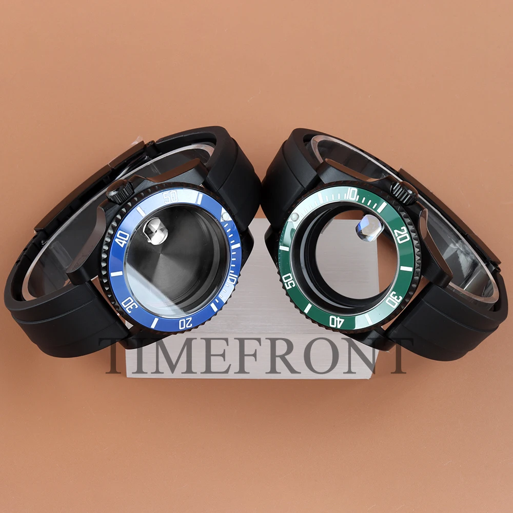 Black NH35 40MM Case 10ATM Waterproof Rubber Strap Fit Sub NH34 NH35 NH36 NH38 Movement 28.5mm Dial and Hands Green Luminous