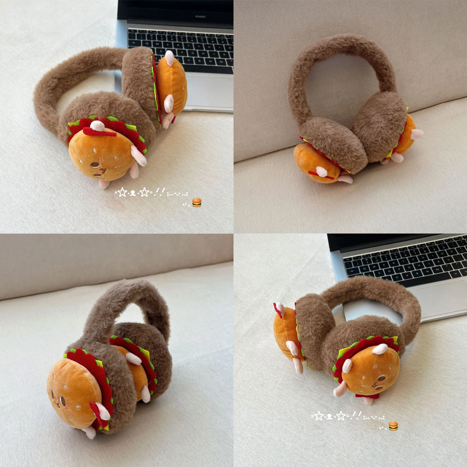 Winter New Arrival Hamburger Girl Earmuffs Adorable Sweetheart Style Fun and Cosy Student Ear Warmers Cycling Windproof Earmuffs