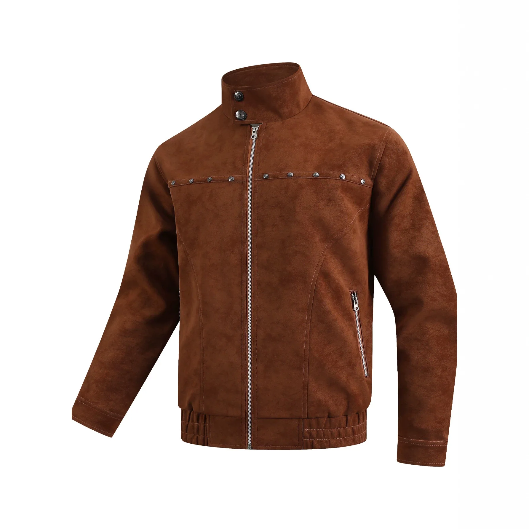 Autumn Winter Vintage New Fashion Men Brown Solid Color Stand Collar Long Sleeve Casual Trendy Simple Basic Jackets Coats Tops