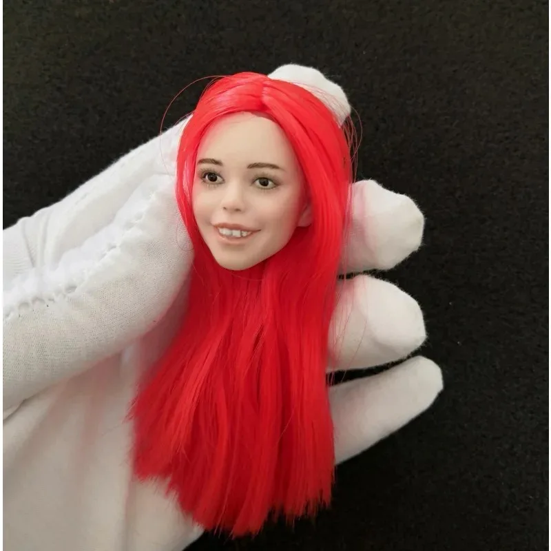 1/6 Scale Red Long Hair Expression Head Sculpture Female Action Figures Head Carving Model for 12" Ph Tbl Pale Skin Body
