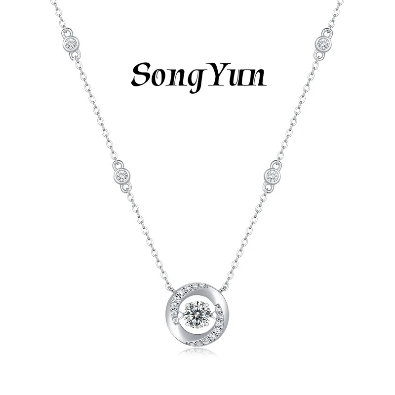 

SONGYUN Luxury Jewelry 925 Sterling Silver Necklace Moissanite Diamond Halo Bridal for Fiancee Rhodium Plated SYT Patent Pendant