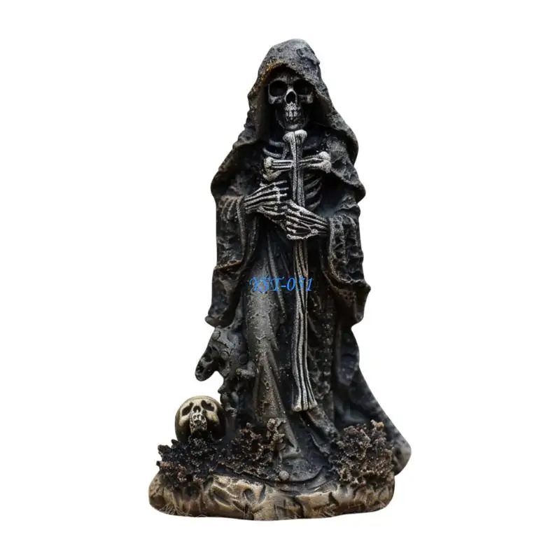 E15A Dark Finish Skull Figurine for Indoor Shelf, Entryway, and Party Area