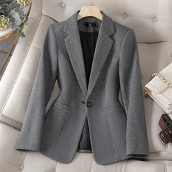 Women Korean Turn-Down Collar Casual Single Button Slim Long Sleeve Blazer Fashion 2024New Winter Autumn Jacket Female Outerwear