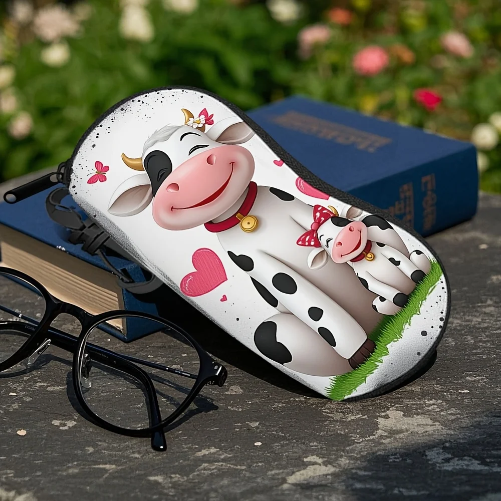 Adorable Cow-Patterned Eyeglass Holder with a Buckle Clip, Ideal for And Leisure, Zippered Case for Glasses for Women