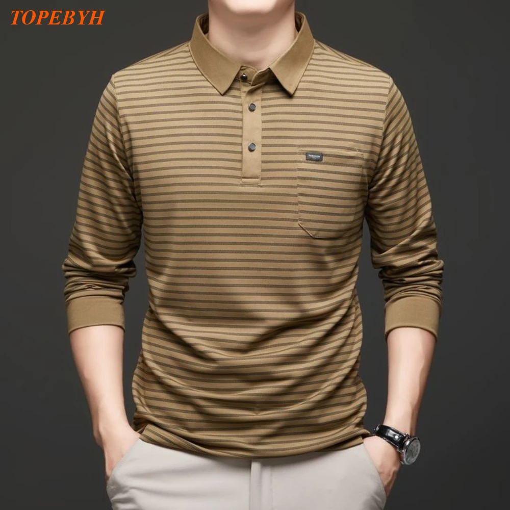 2025 New Mens Casual Tee Long Sleeve Sweatershirt  Pullover Lapel Polo Pocket Tops Man Clothes