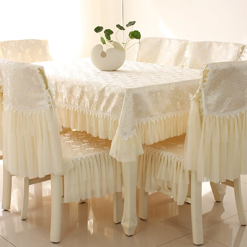 

High-quality Pastoral Table Cloth with Lace Cotton European style Rectangular Dinning Tablecloths Chair Covers