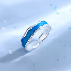 Anelli regolabili in argento Sterling 925 con smalto blu per le donne accessori per gioielli di qualità di lusso per matrimoni di fidanzamento