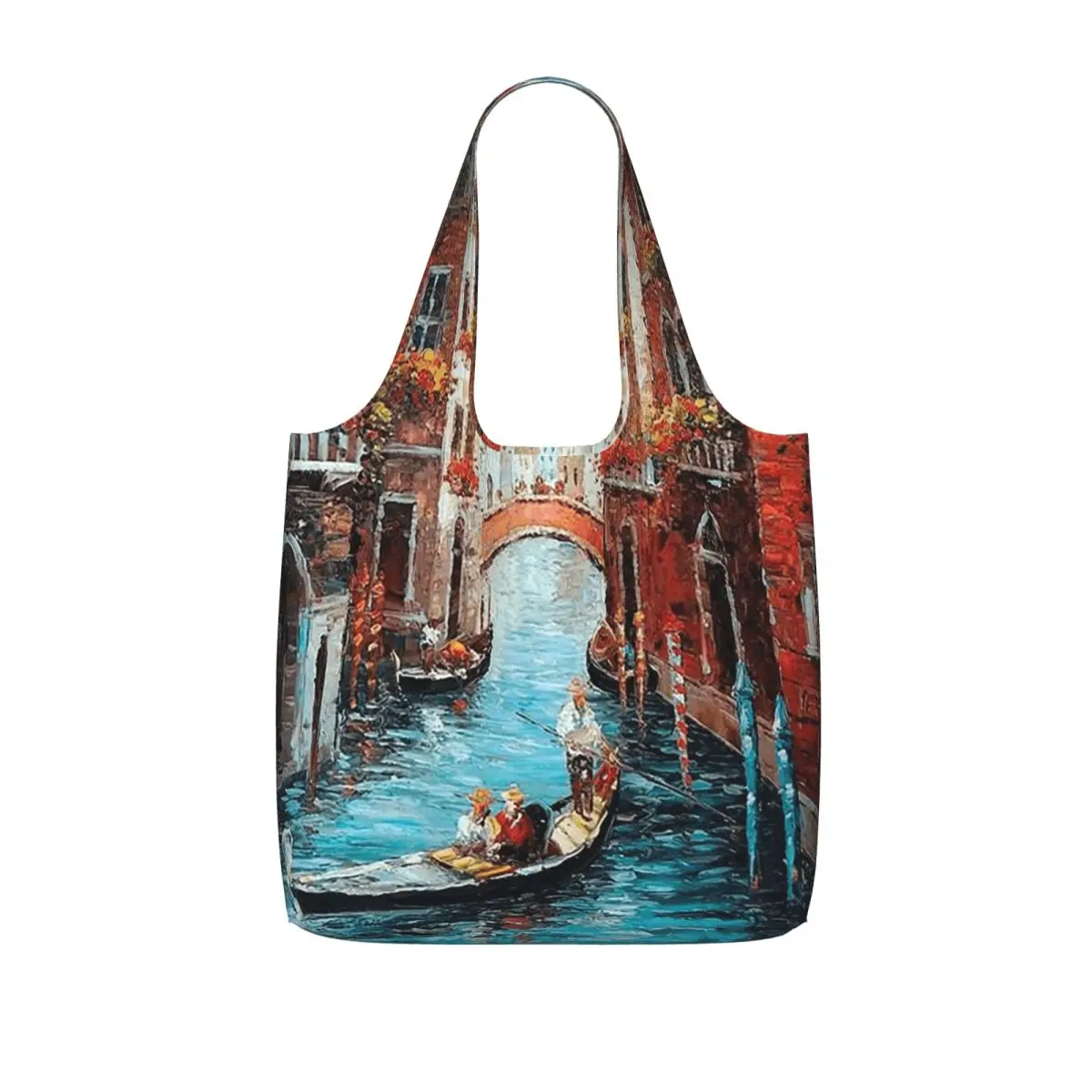 Romantic Venice Painting Style Shopping Tote Bag Canvas Large Capacity Shoulder Bags Shopper Grocery Handbag for Women
