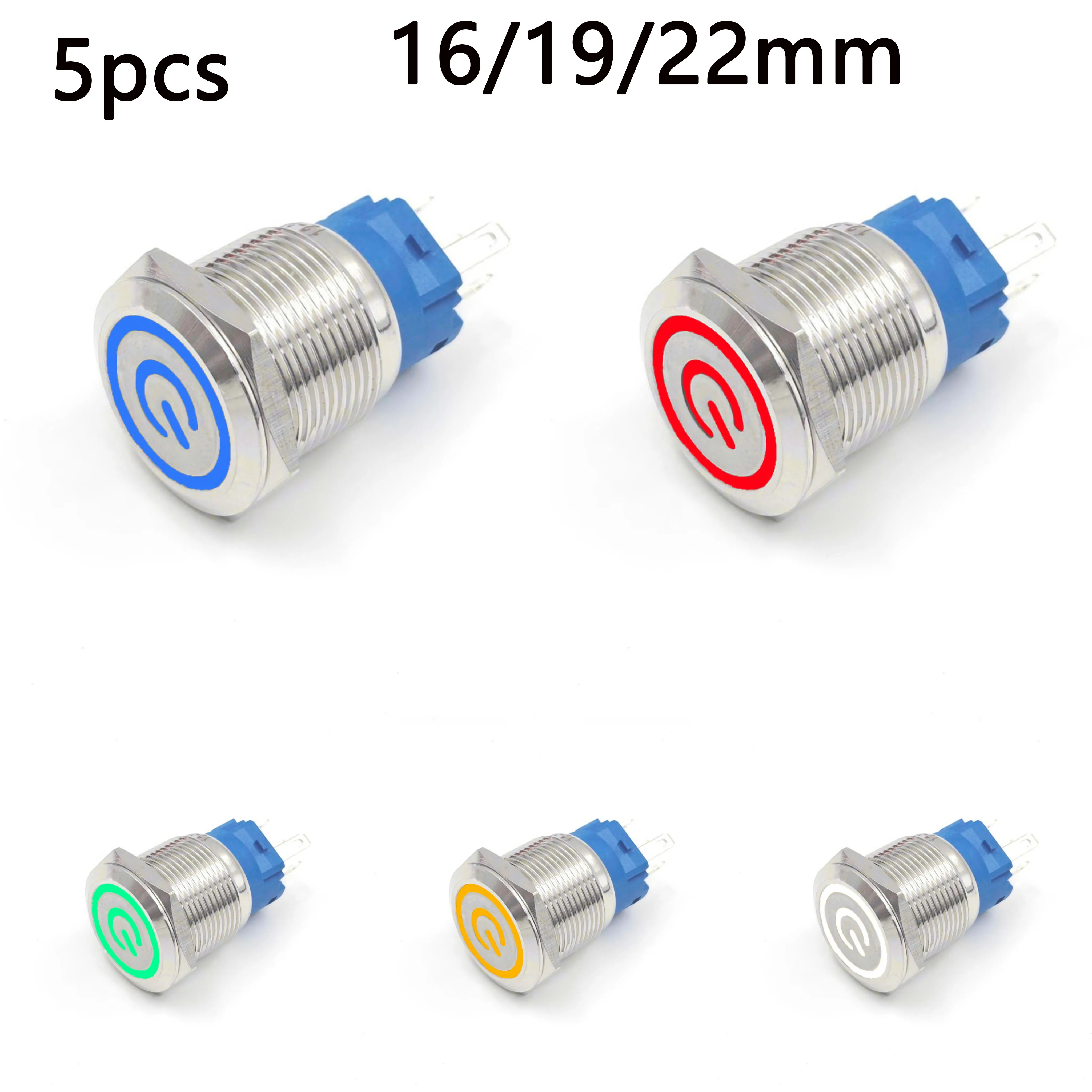 

Metal Push Button Switch LED Light 16 19 22 mm Waterproof PC Power Car Engine Start Stop 3v 5v 6v 12v 24v 220v Red Blue 5pcs