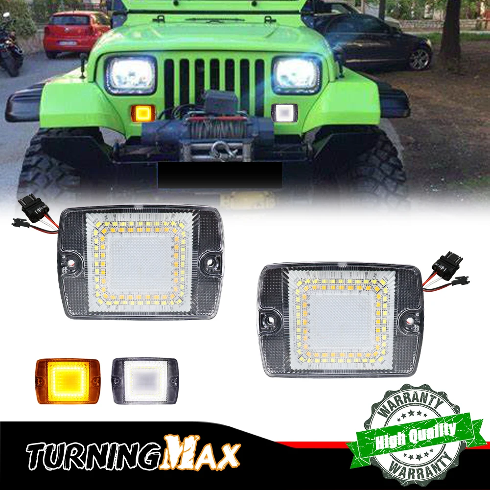 Dual-color Amber LED Front Turn Signal Light w/ White DRL Daytime Running Light /Driving Light For 1987-1995 Jeep Wrangler YJ