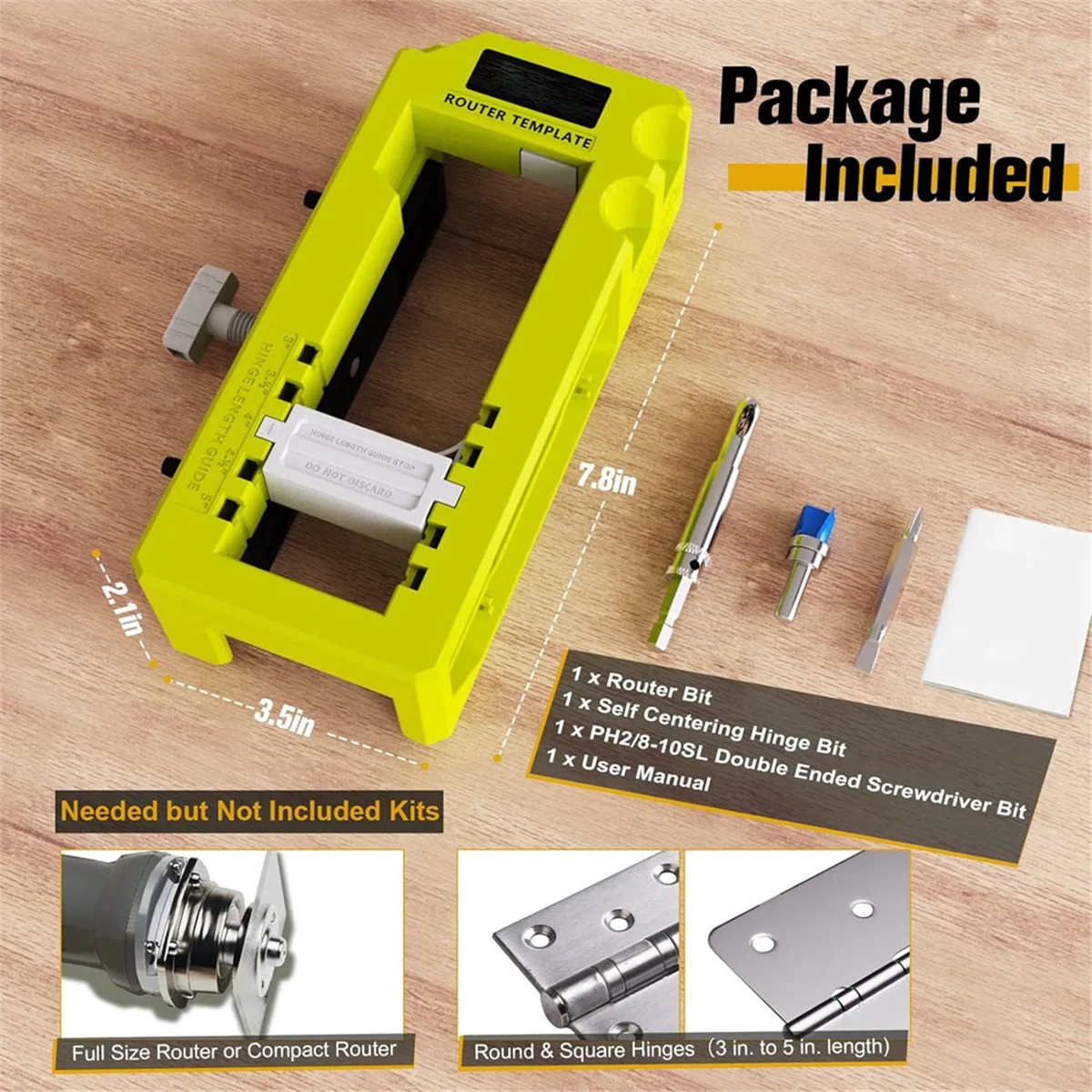 #156K Door Hinge Jig, Door Hinge Mortiser, Hinge Installation Kit, Door Hinge Router Template for 3inch to 5inch Hinges (Green)