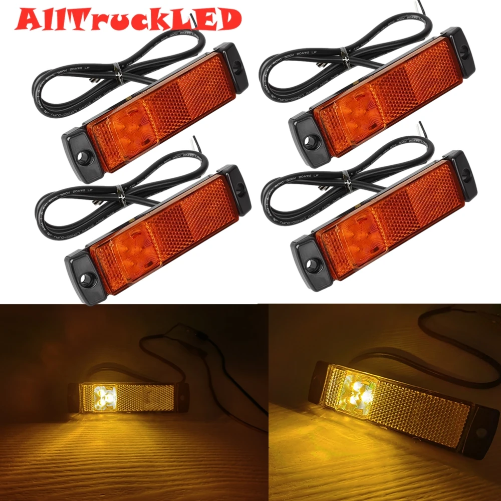 4pcs 1697119 DAF  CF75 CF85 XF95 XF105 Truck Orange Marker Light 3LEDS 24V Amber Side Marking Lamp