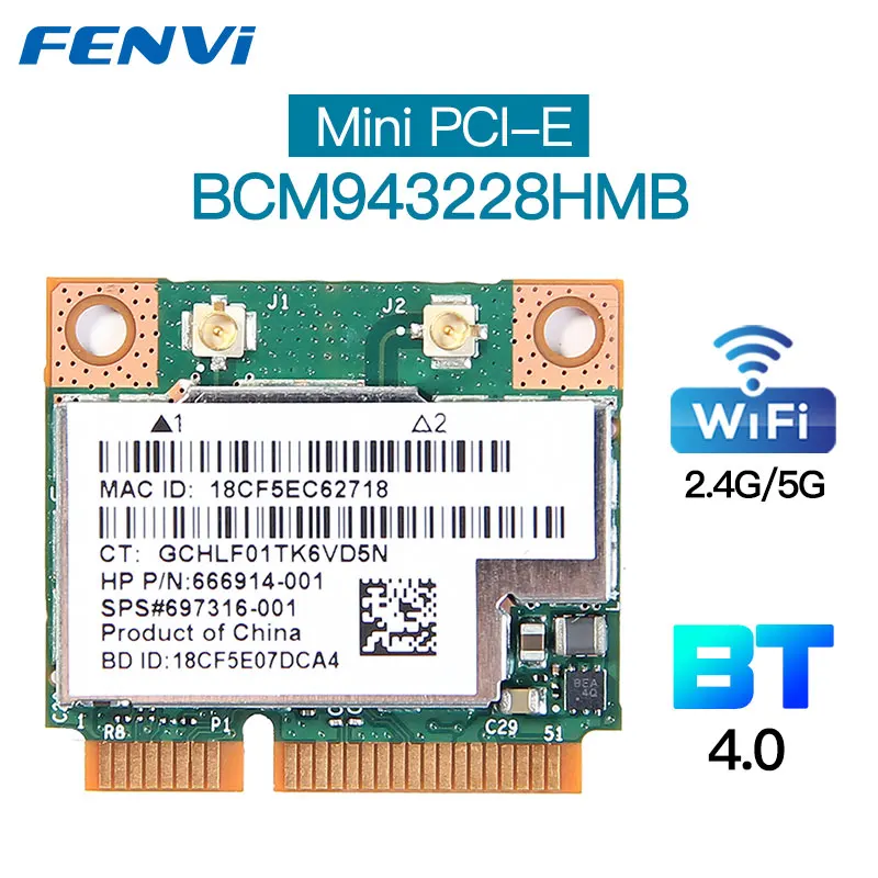 

Dual Band 300Mbps BCM943228HMB For Bluetooth4.0 802.11a/b/g/n Wifi Wireless Card Half Mini PCI-E Notebook Wlan 2.4G/5Ghz Adapter