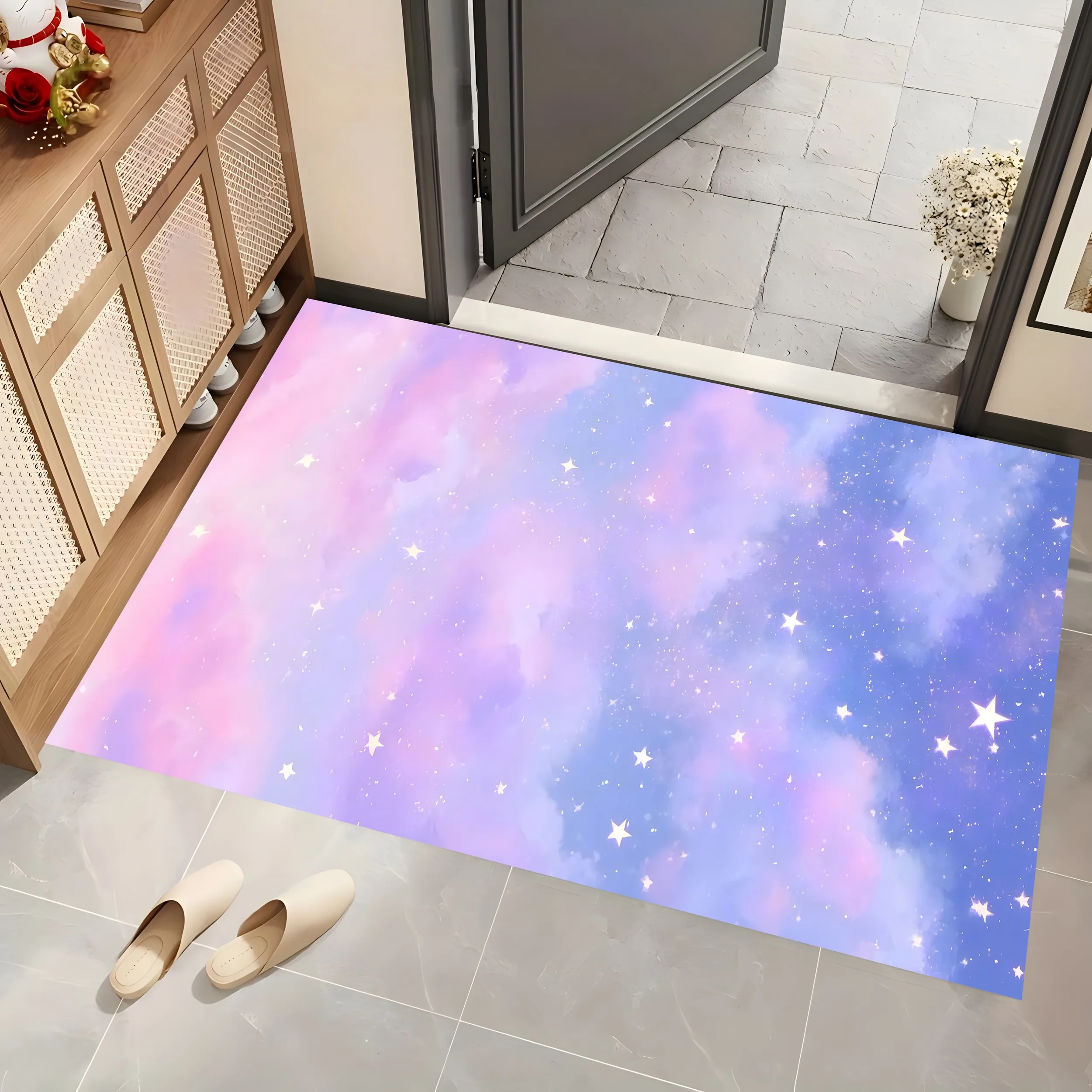 Large Area Rug Pink Purple Dreamy Nebula Stars Print Soft Velvet Living Room Bedroom Home Decor Area Rug