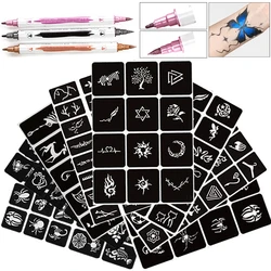 Temporary Tattoo Markers for Skin - 3 Body Markers with 145 Stencils Dual-ended Tattoo Pens Cosmetic Grade henna Pens