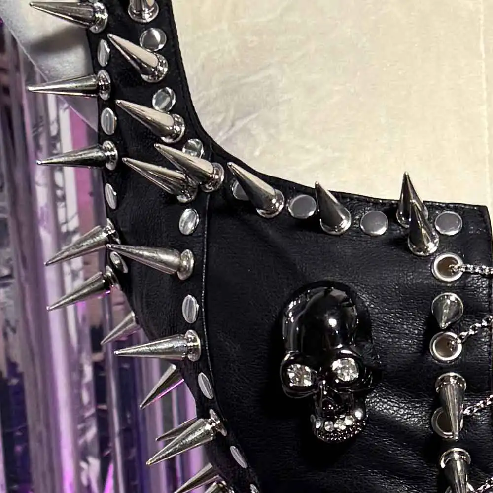 Skull Eco Street Wear DIY Y2K Vegan Leather TOPS Grunge Punk Rock E-Girls Kawaii Emo Studded Rivet Harajuku 90s Hand Made Gothic