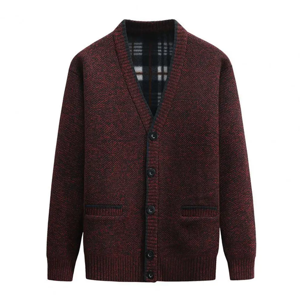 

Fashion men Knitted Cardigan Stretchy Slim Men Sweater Fleece Lining Solid Color Cardigan