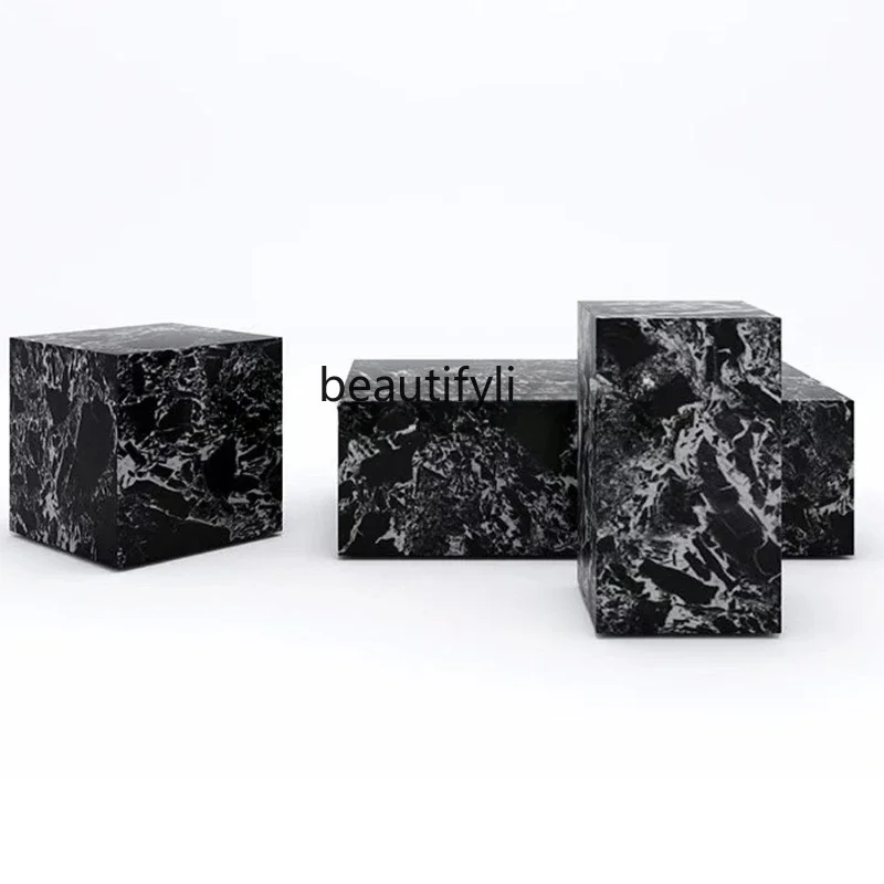 New Designer light luxury Nordic marble combination coffee table black luxury stone edge square