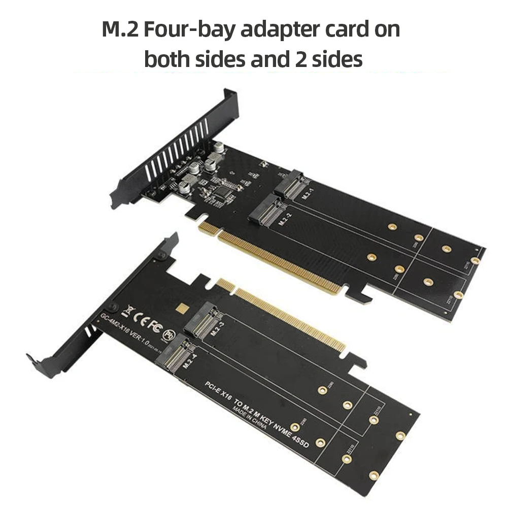 وحدة تحكم في مهايئ محرك الأقراص الصلبة المزود ببطاقة SSD Riser M.2 NVME لوحة مهايئ معدنية PCIE 3.0 X16 4 فتحة يدعم Raid مع جهاز تبريد