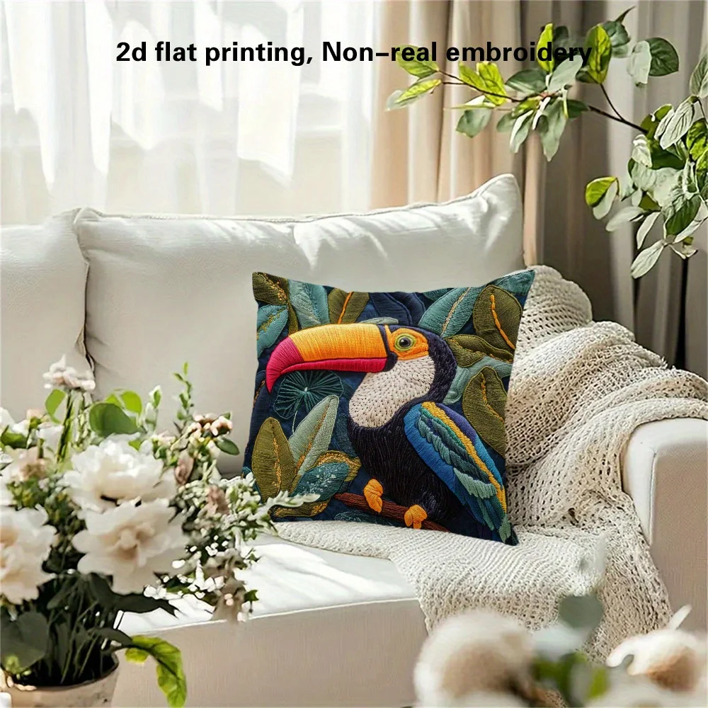 2D Flat, 1pc Colorful Macaw Pillowcase, 18 X 18 Inches, 2D Double-Sided Printing for Living Room Sofa, Without Pillow Inserts, Hidden Zipper Closure, Non-Embroidered, for Graduation Season Or Independence Day