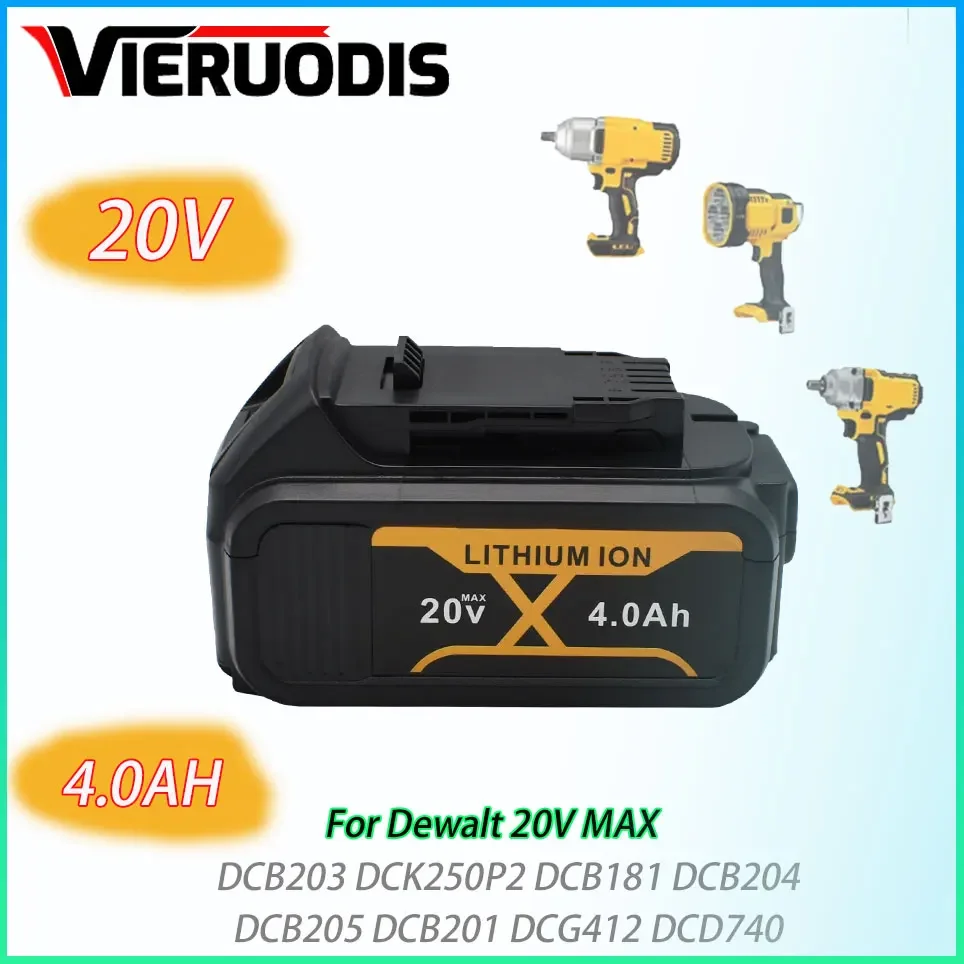 

For DeWalt 100% Original 20V 4000mAh Rechargeable Power Tools Battery with LED Li-ion Replacement DCB205 DCB204-2 20V DCB206