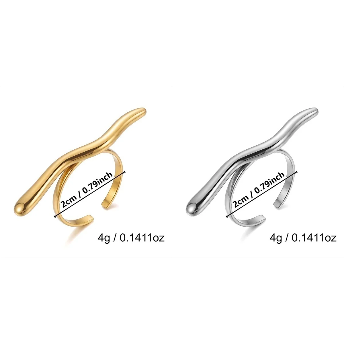 Minimalistische, lange, wellenförmige Fingerringe aus Edelstahl für Damen und Herren, trendiger, ästhetischer, winziger, schlangenförmiger, dünner Ring, Party-Schmuck. – Detail 4