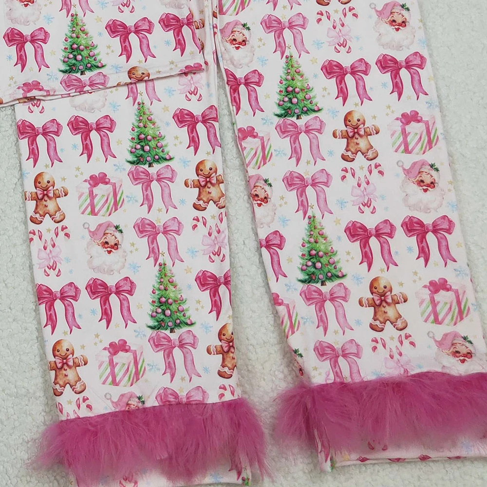 رائجة البيع عيد الميلاد الكبار النساء منامة مجموعة موضة أمي الفراء شجرة الزنجبيل كم طويل زر أسفل القمم السراويل ملابس خاصة الزي