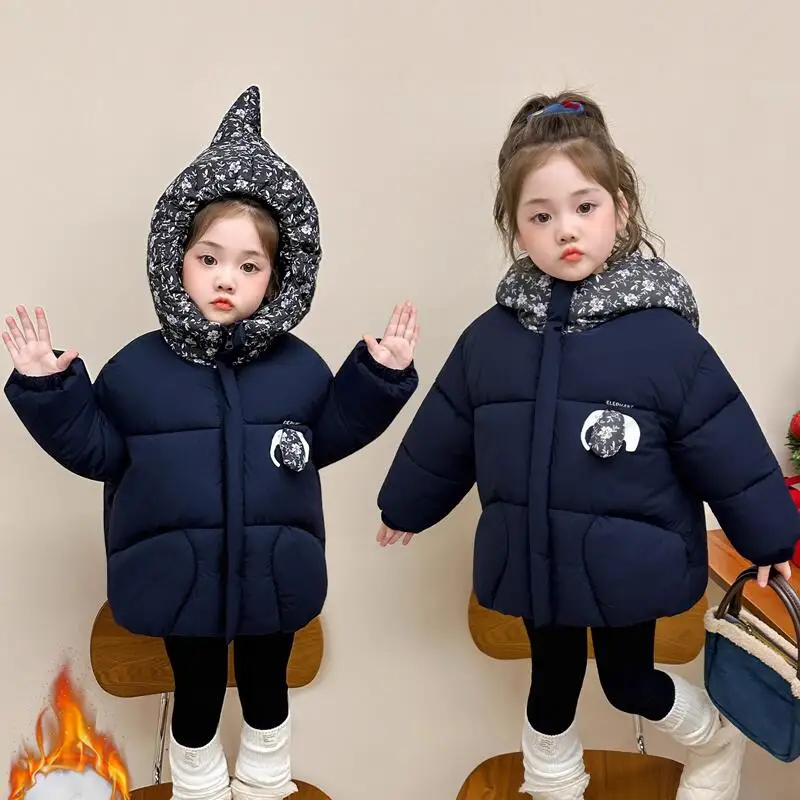 

Girl Cotton-Padded Jacket Winter Autumn Coat Tops Zip-Up Jacket Hoodie Child Keep Warm Kawaii Fashion New Style Casual Clothing
